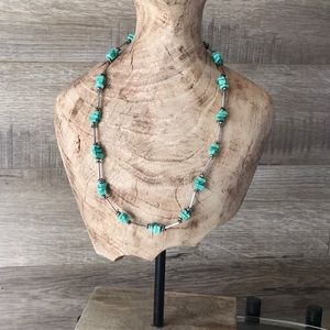 Turquoise and silver 16 inch necklace
